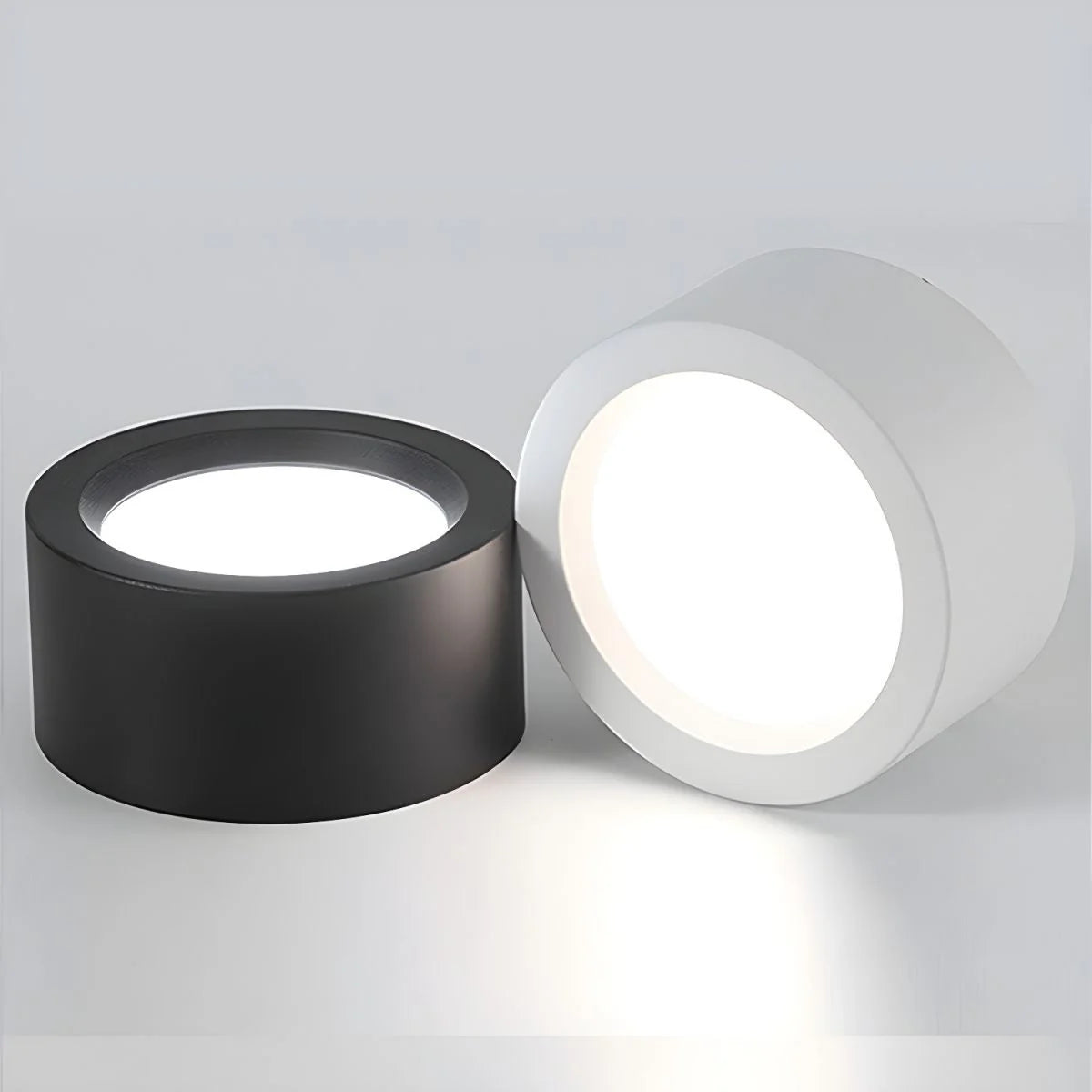 Cylinder LED Ceiling Light - Black and White Finishes, Lit