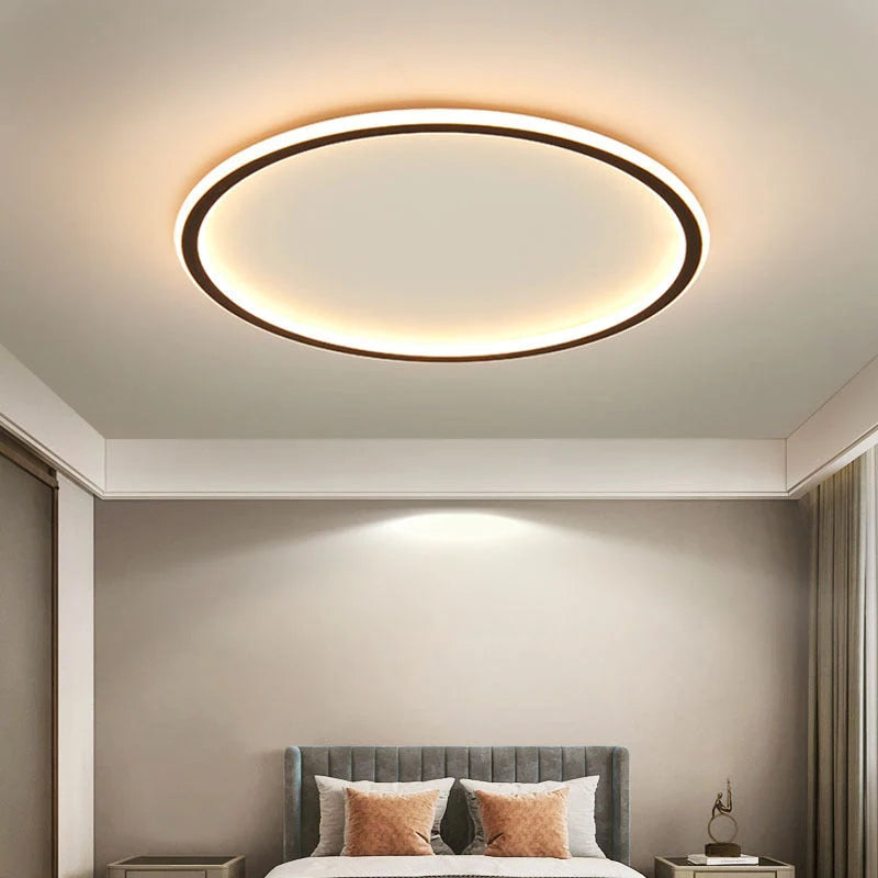 Ring LED Ceiling Light - Black Ring Above Bed, Warm Light