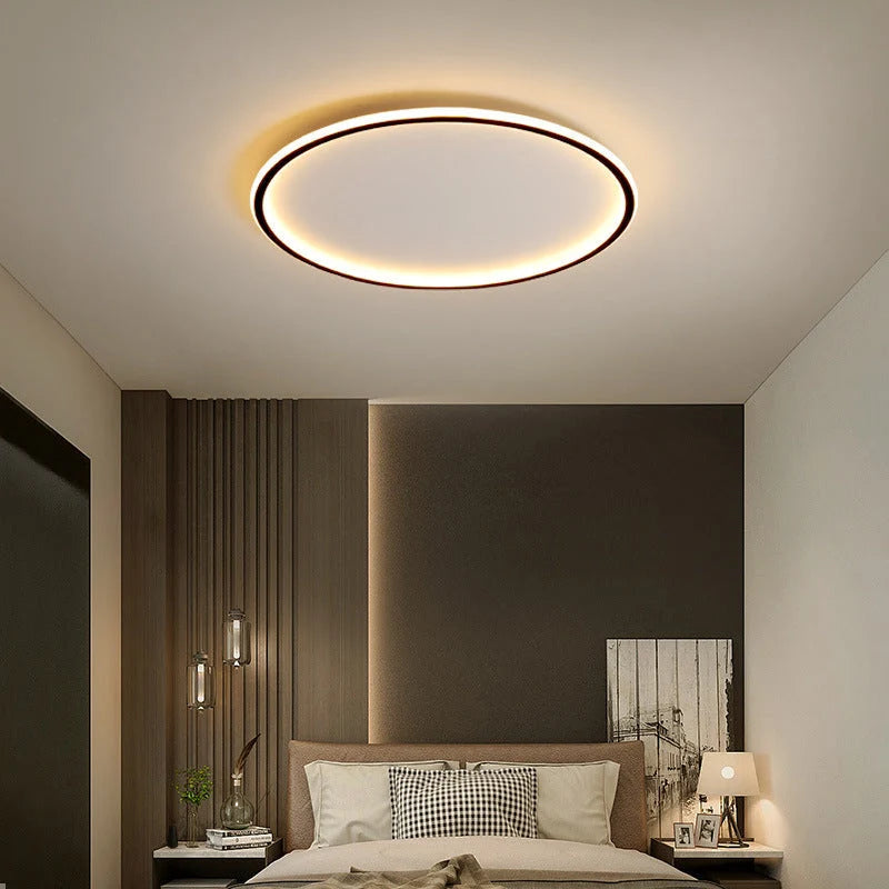 Ring LED Ceiling Light - Black Ring Above Bed in Dark Bedroom