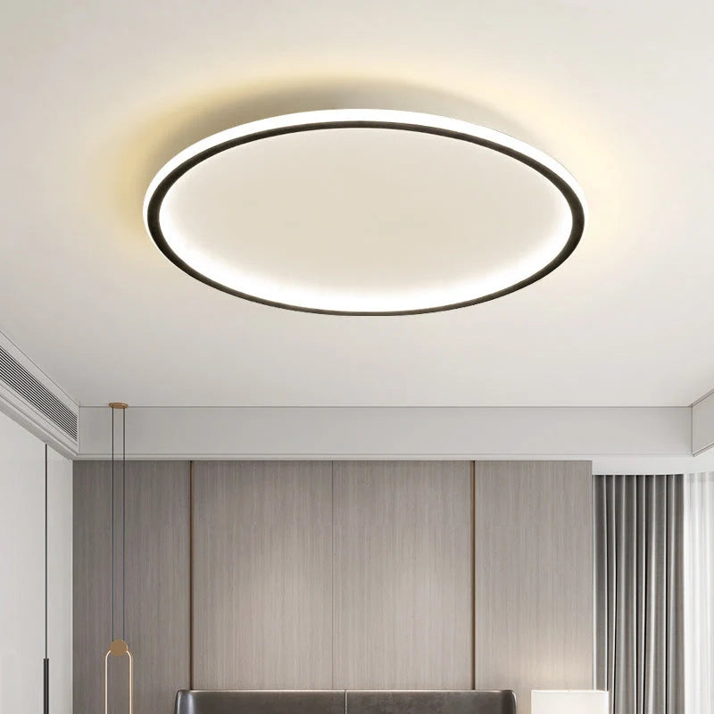 Ring LED Ceiling Light - Black Ring Above Bedroom, Warm Light