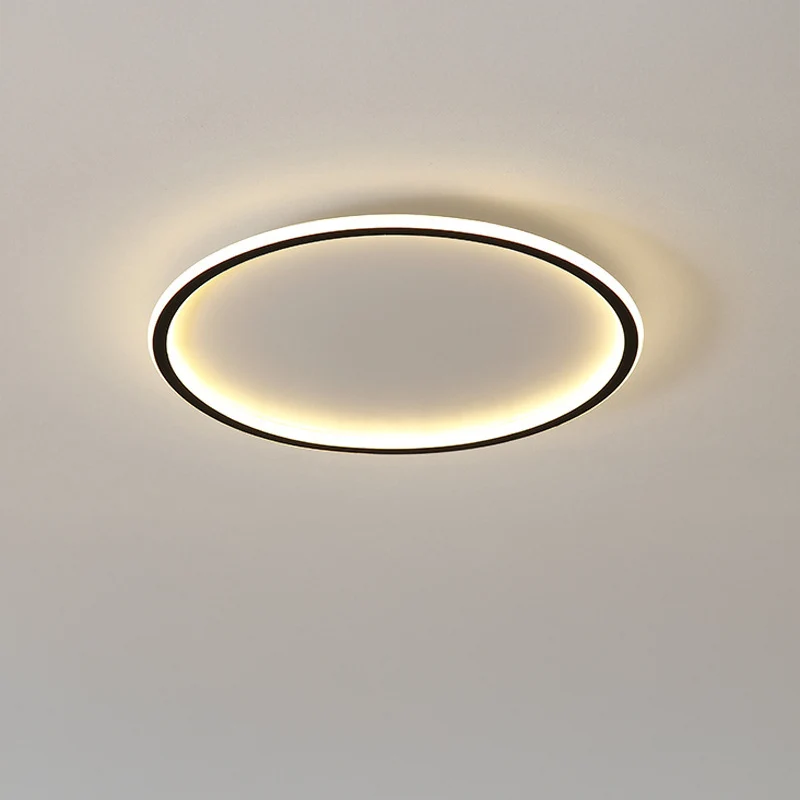Ring LED Ceiling Light - Black Ring, Lit Close View