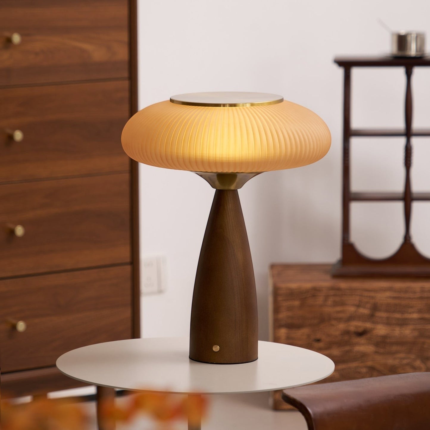 Crafted Wood & Glass Cordless Table Lamp | Built-In Battery Ambient