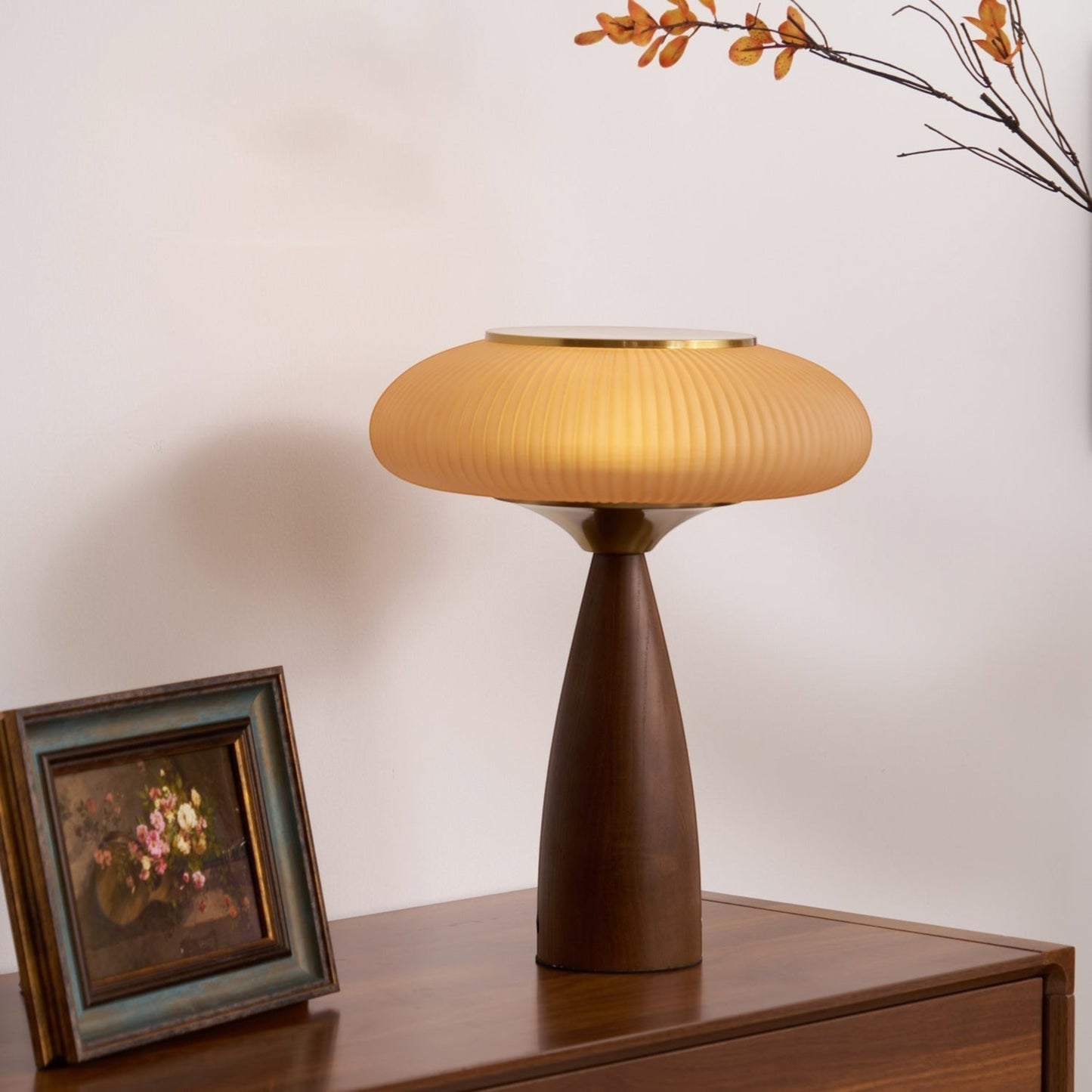 Crafted Wood & Glass Cordless Table Lamp | Built-In Battery Ambient