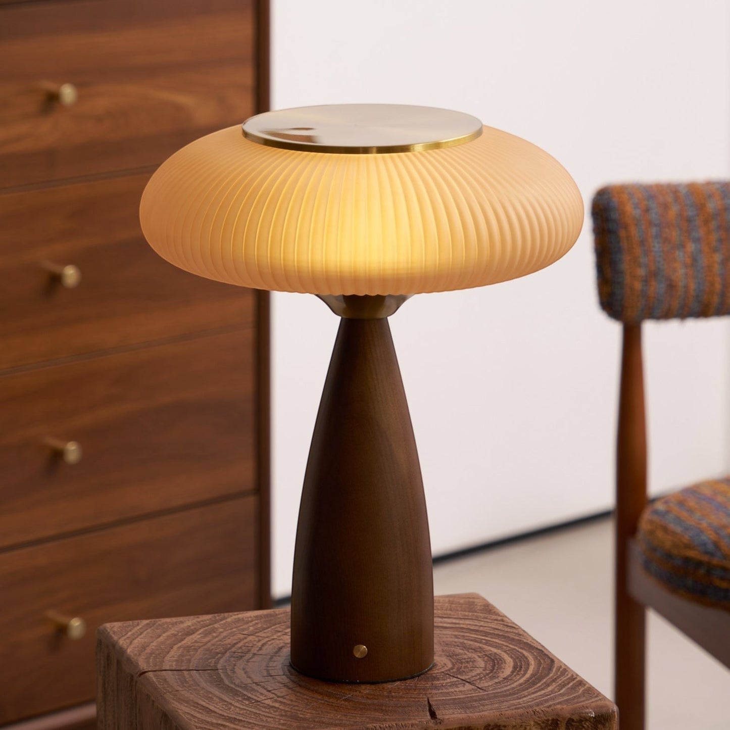 Crafted Wood & Glass Cordless Table Lamp | Built-In Battery Ambient