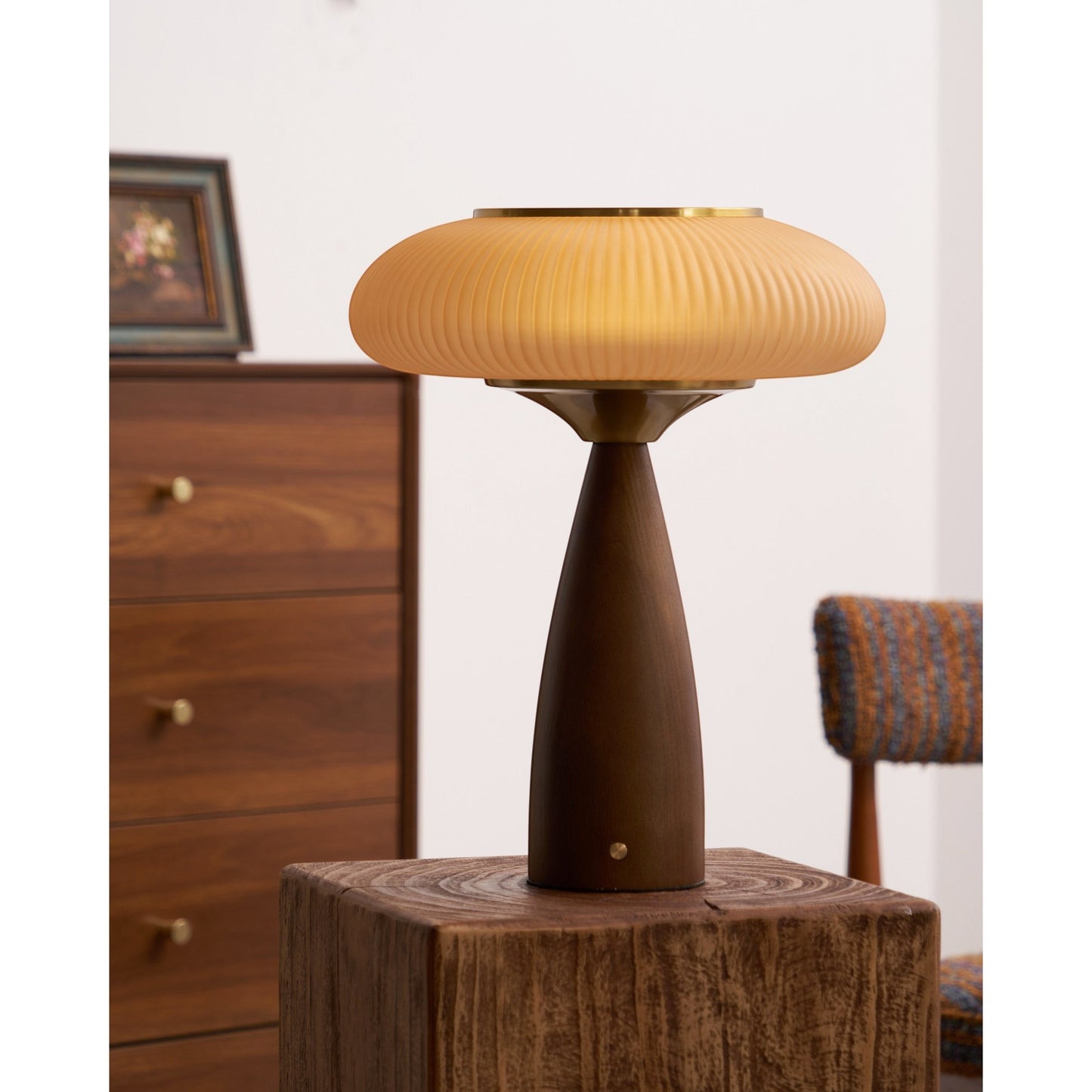 Crafted Wood & Glass Cordless Table Lamp | Built-In Battery Ambient