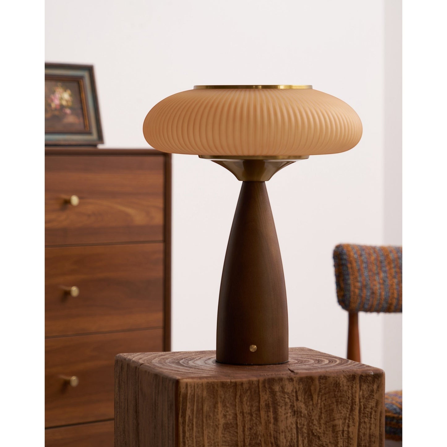 Crafted Wood & Glass Cordless Table Lamp | Built-In Battery Ambient