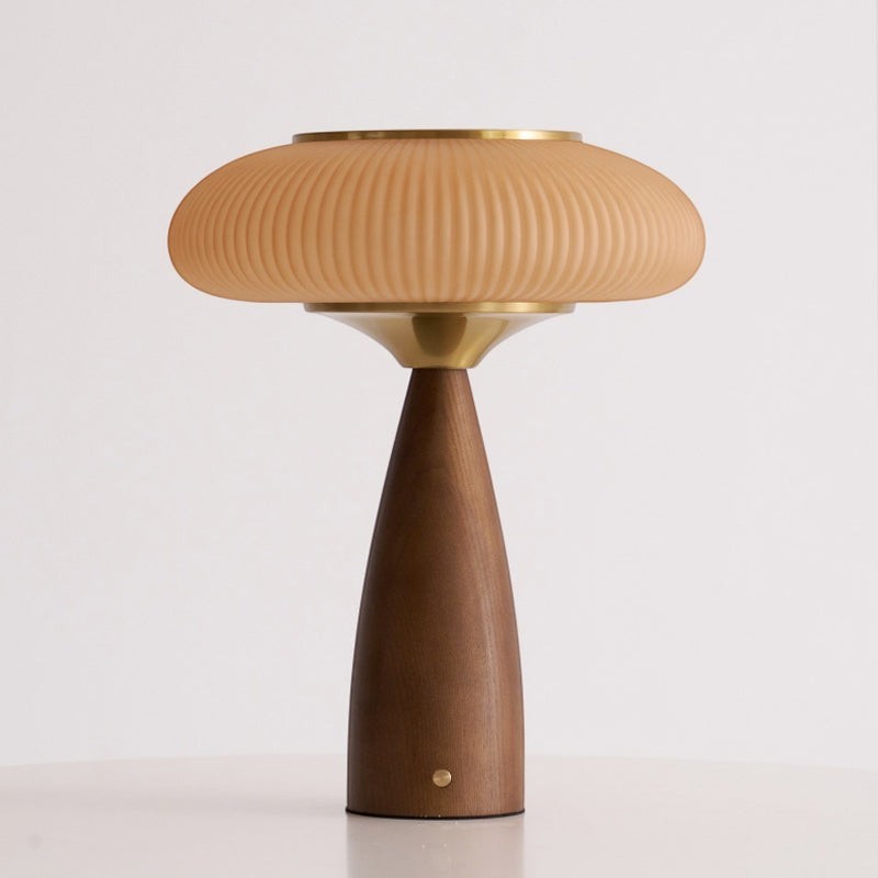 Crafted Wood & Glass Cordless Table Lamp | Built-In Battery Ambient