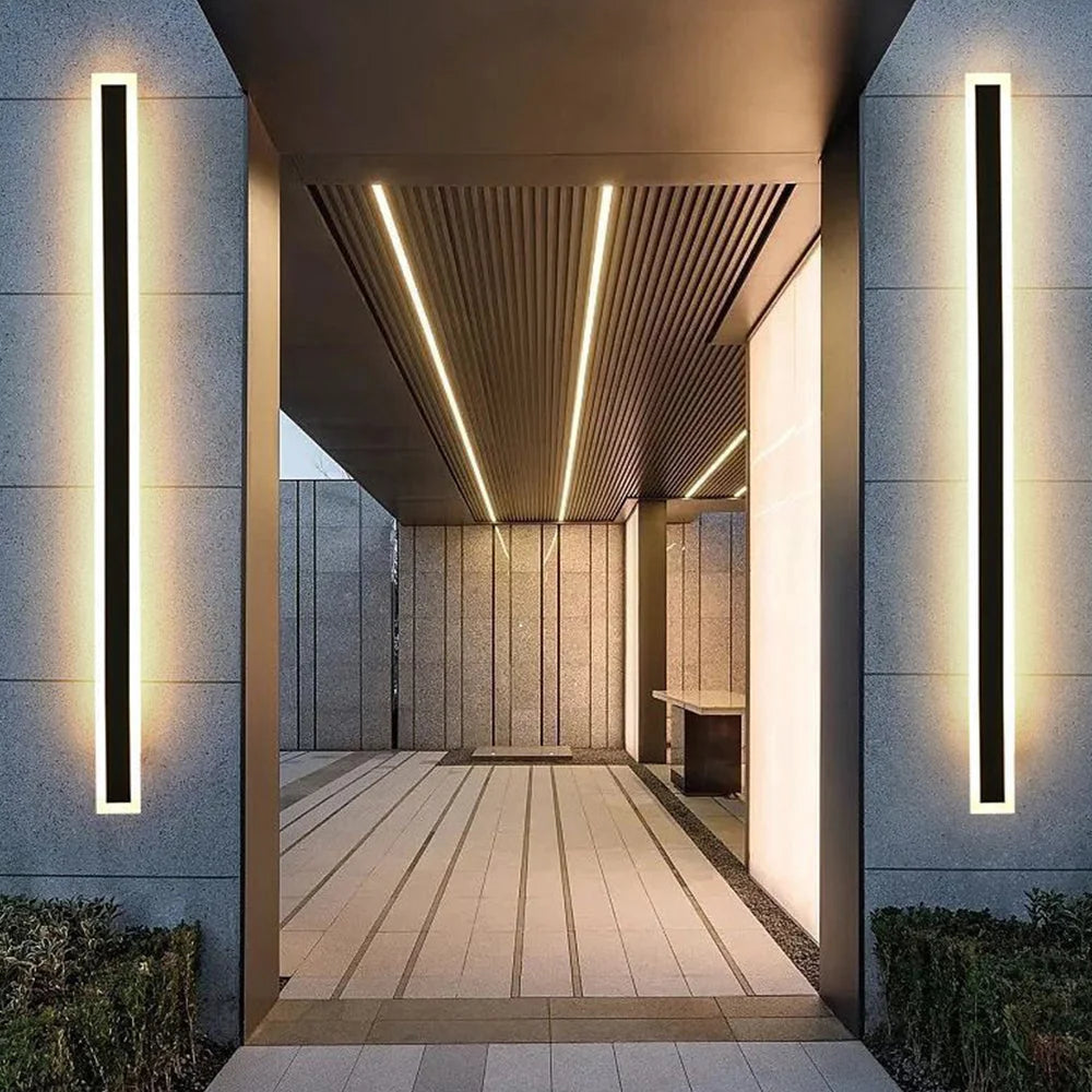 Slim Rectangular Outdoor Wall Light - Pair Along Covered Walkway