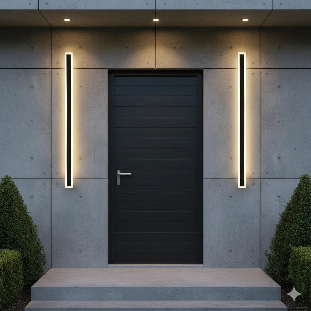 Slim Rectangular Outdoor Wall Light - Pair Either Side of Black Door