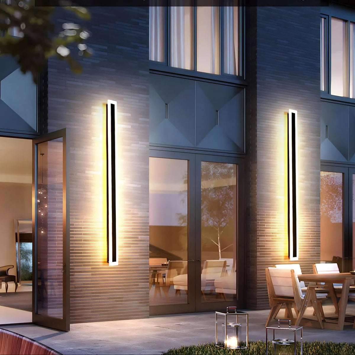 Slim Rectangular Outdoor Wall Light - Pair on Exterior Wall Beside Patio