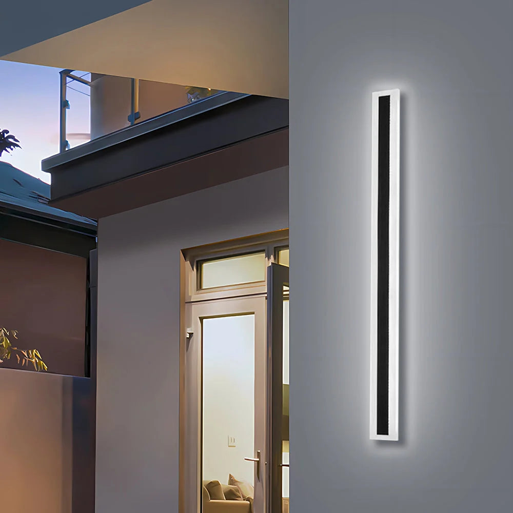 Slim Rectangular Outdoor Wall Light - Lit Beside Entrance Door
