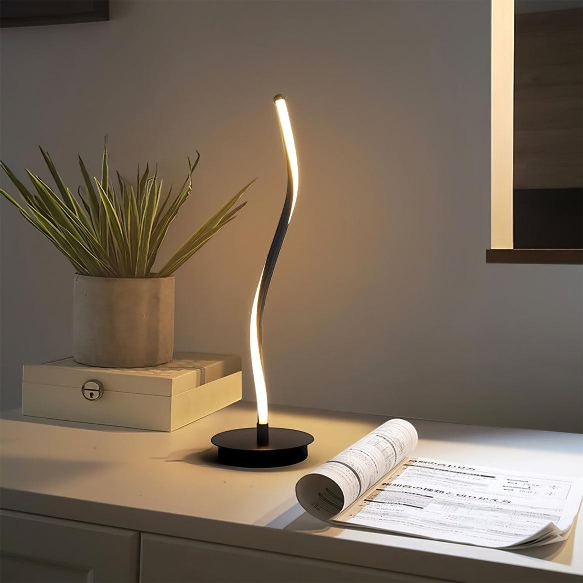 Curved Black Iron Built-In 10W 1100lm LED Table Lamp | 56cm Tall
