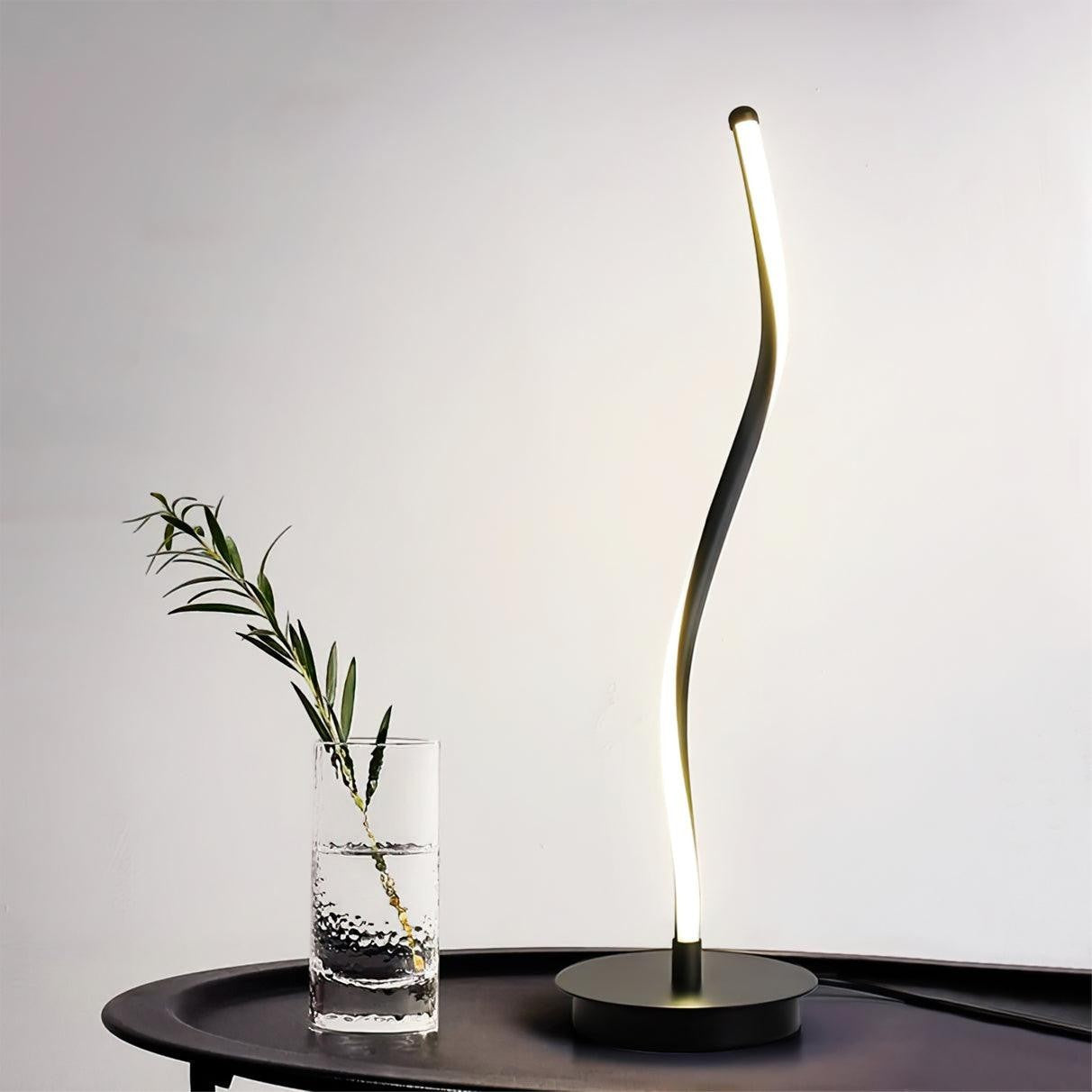 Curved Black Iron Built-In 10W 1100lm LED Table Lamp | 56cm Tall