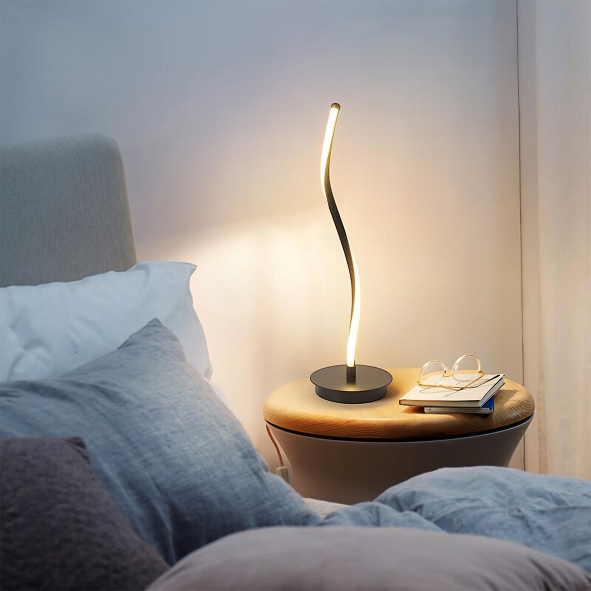Curved Black Iron Built-In 10W 1100lm LED Table Lamp | 56cm Tall