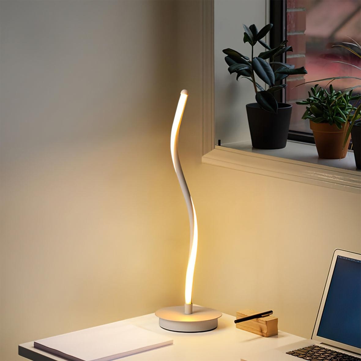 Curved Black Iron Built-In 10W 1100lm LED Table Lamp | 56cm Tall