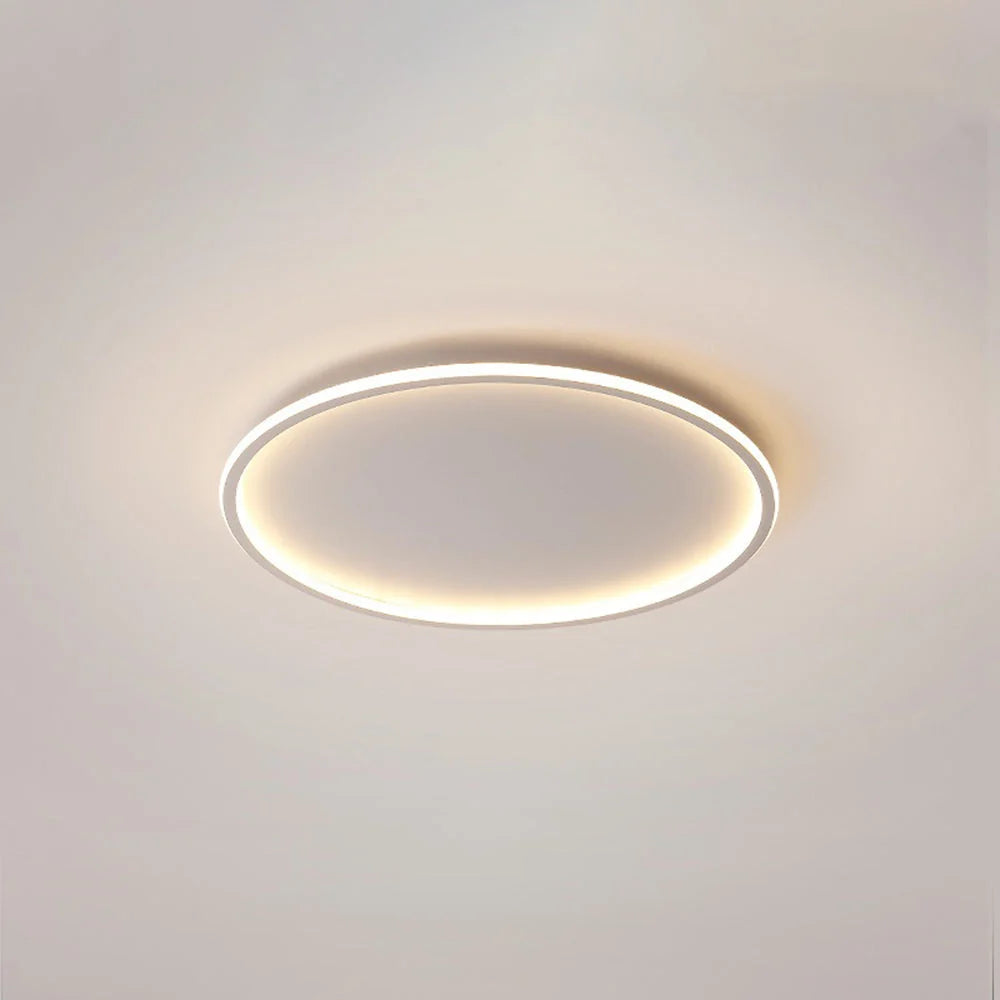 Round LED Flush Ceiling Light - White Ring, Lit