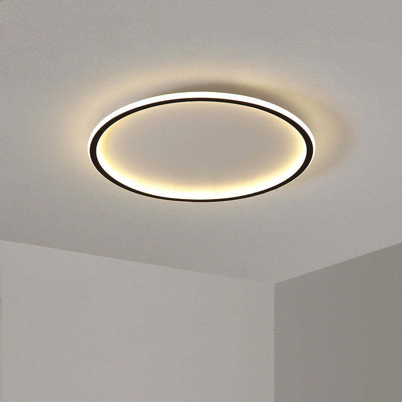 Round LED Flush Ceiling Light - Black Ring Near Ceiling Corner