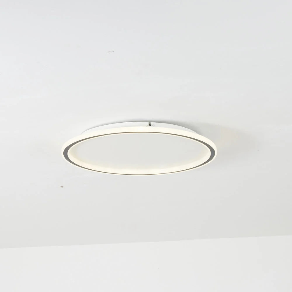 Round LED Flush Ceiling Light - White Ring, Side Angle