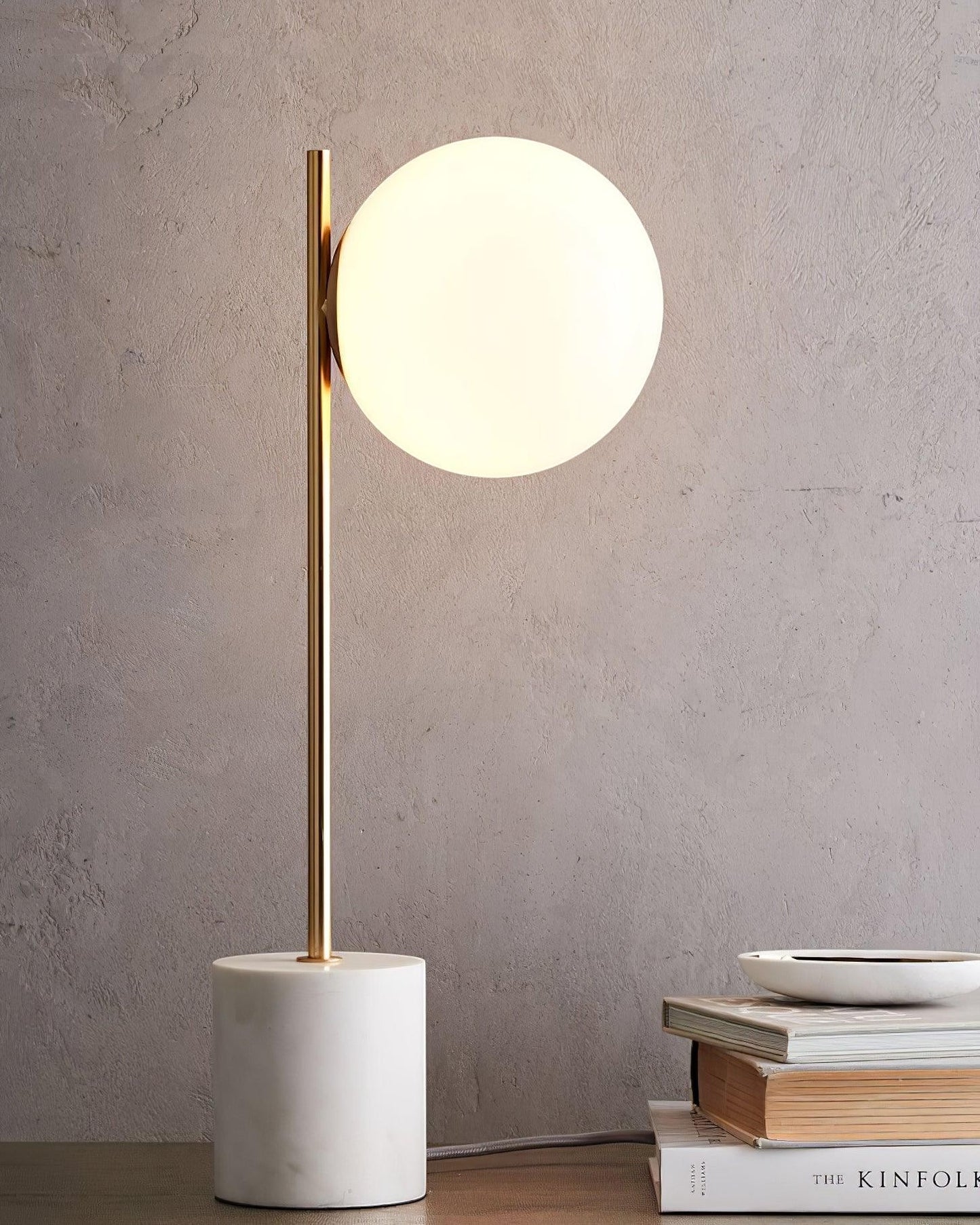 Natural Marble Base & White Glass Table Lamp | 15cm 53cm Modern