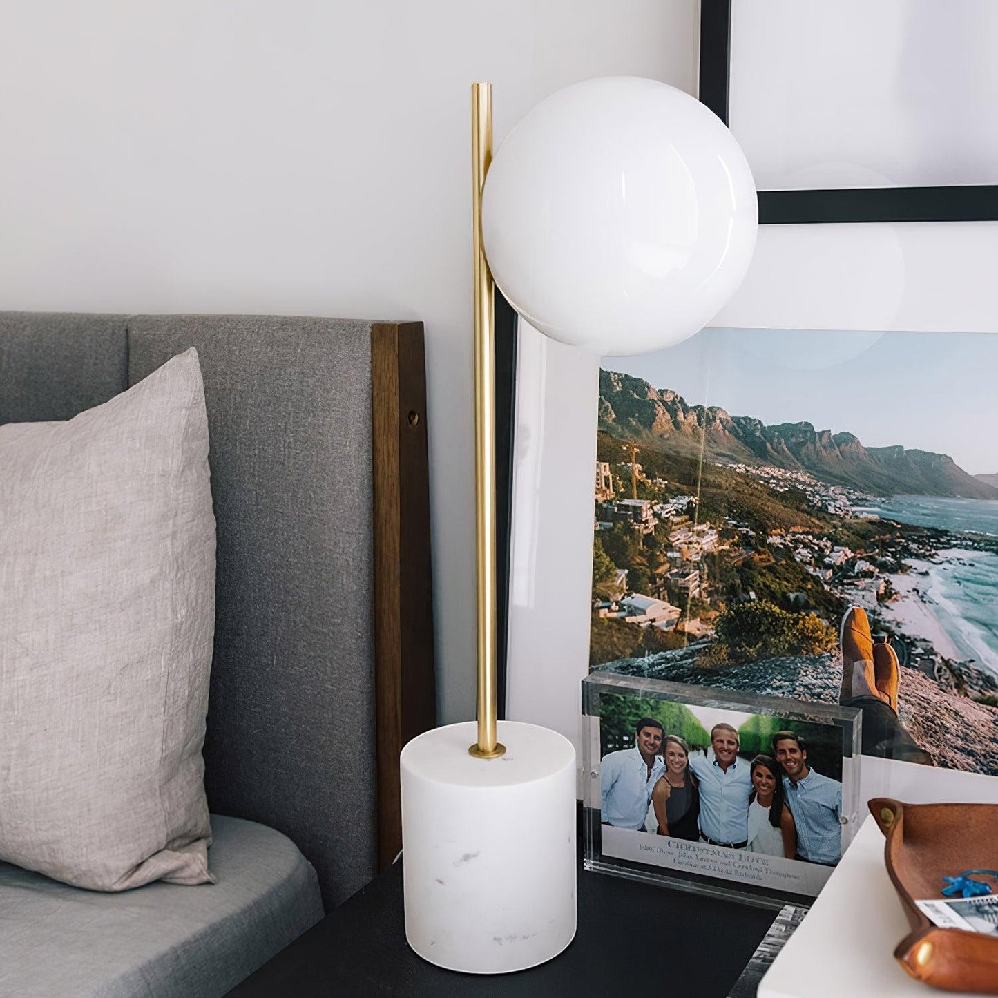 Natural Marble Base & White Glass Table Lamp | 15cm 53cm Modern