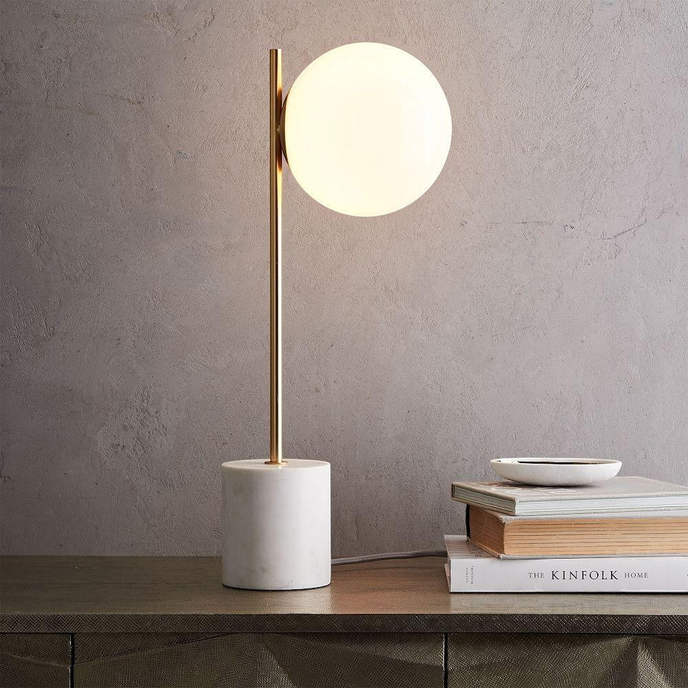Natural Marble Base & White Glass Table Lamp | 15cm 53cm Modern
