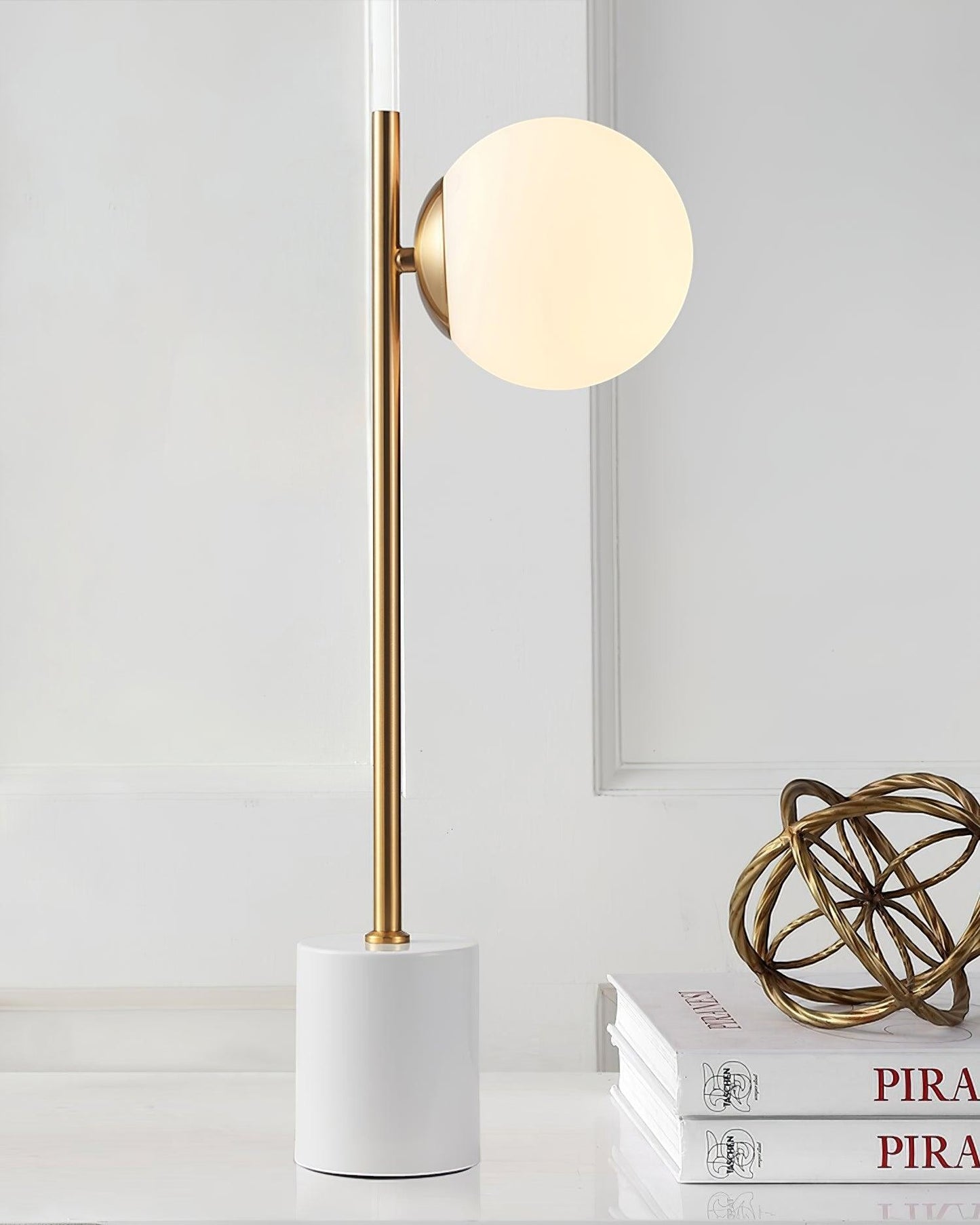Natural Marble Base & White Glass Table Lamp | 15cm 53cm Modern