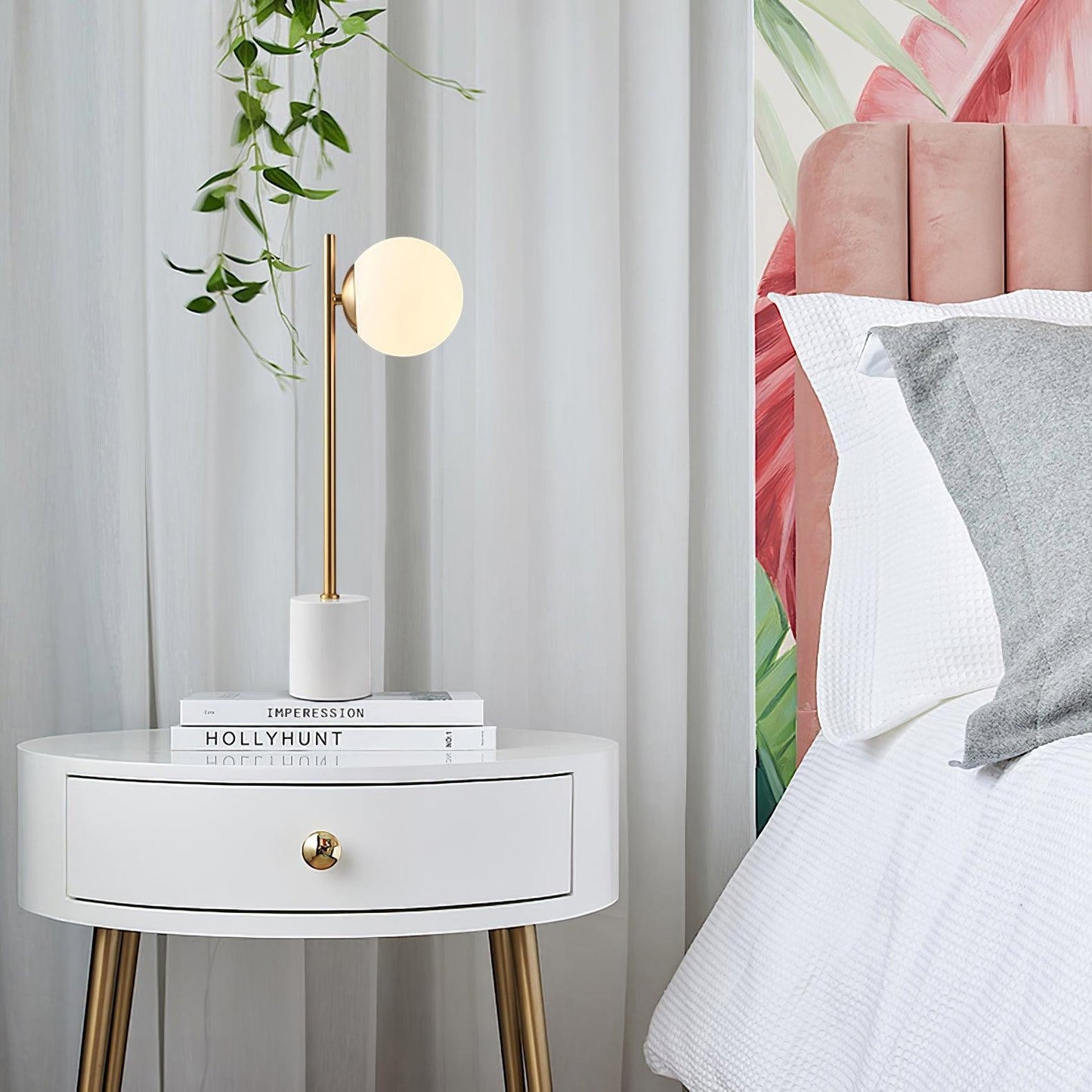 Natural Marble Base & White Glass Table Lamp | 15cm 53cm Modern