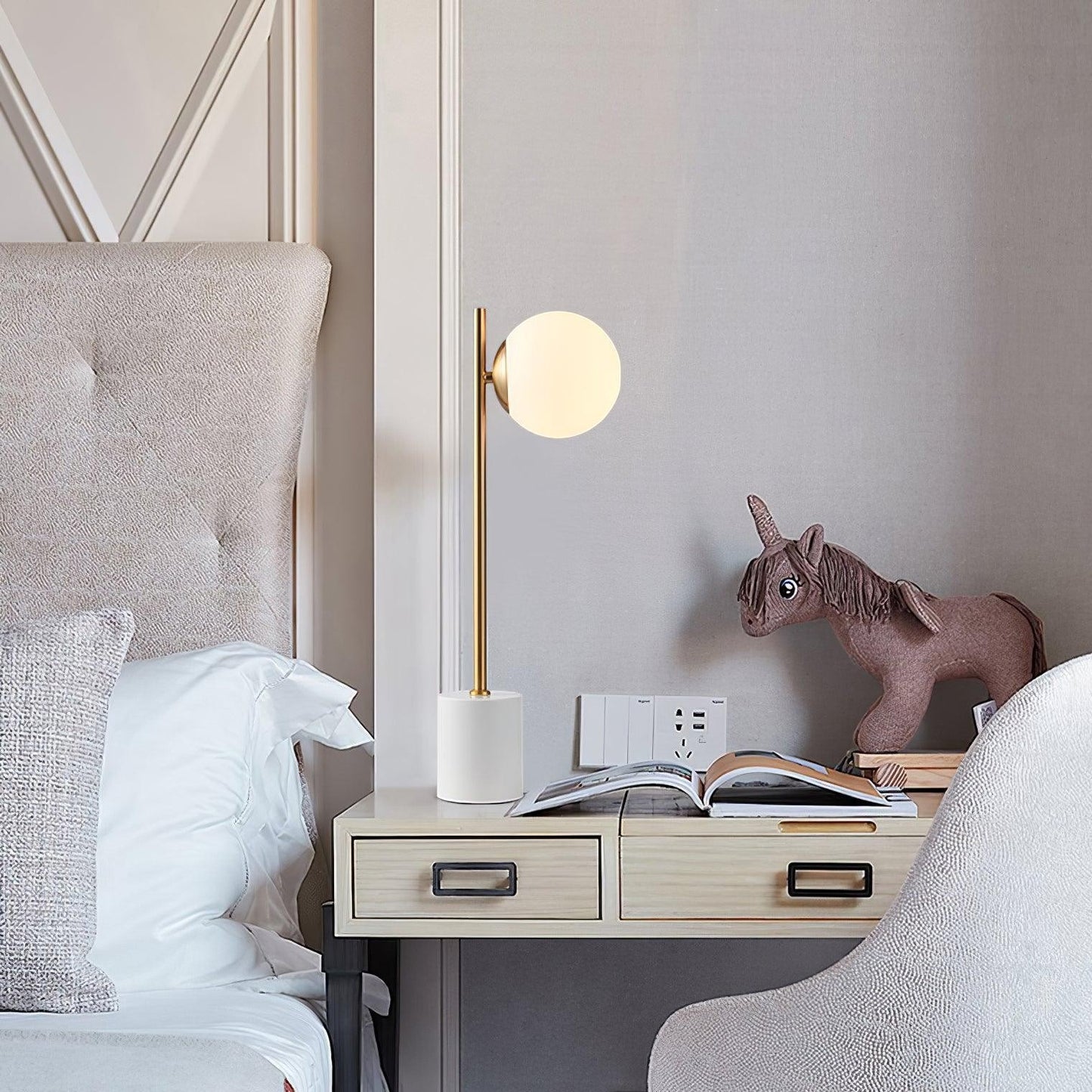 Natural Marble Base & White Glass Table Lamp | 15cm 53cm Modern