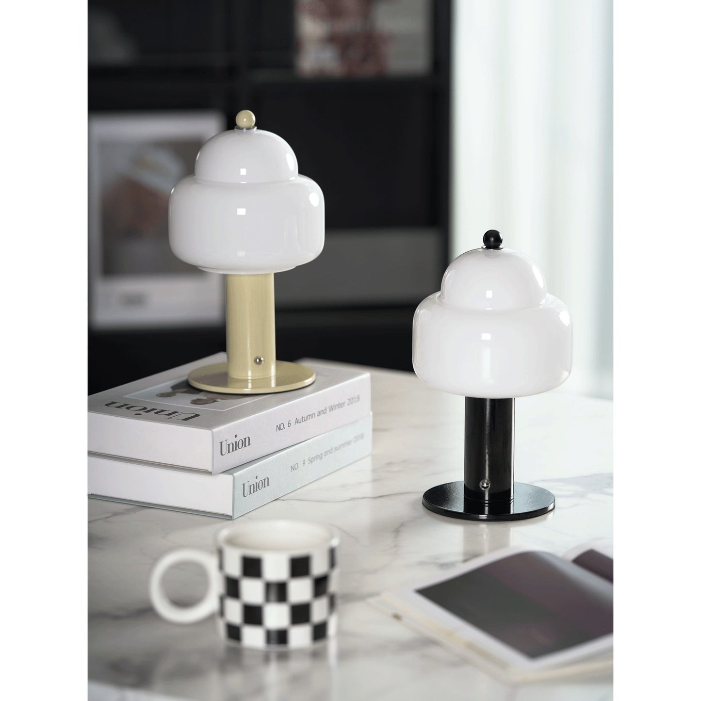 Double Glass Dome Rechargeable Table Lamp | Cordless Metal Base LED
