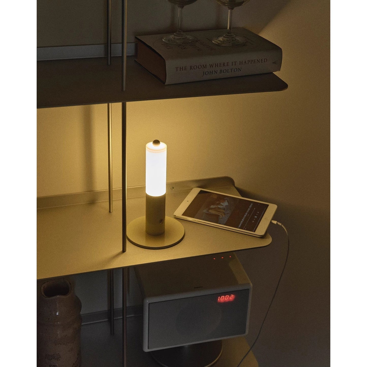 Double Glass Dome Rechargeable Table Lamp | Cordless Metal Base LED