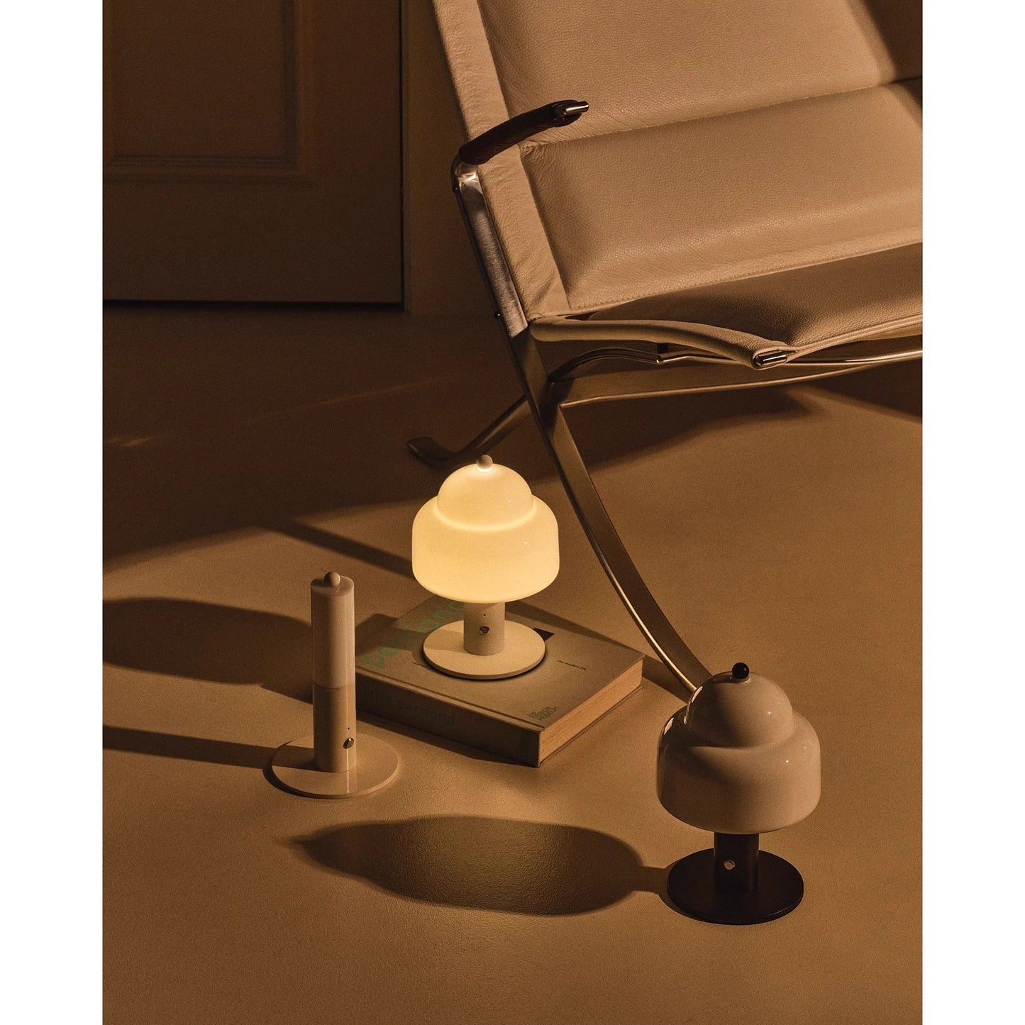 Double Glass Dome Rechargeable Table Lamp | Cordless Metal Base LED