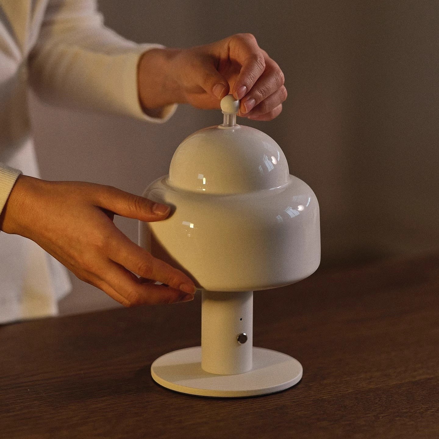 Double Glass Dome Rechargeable Table Lamp | Cordless Metal Base LED