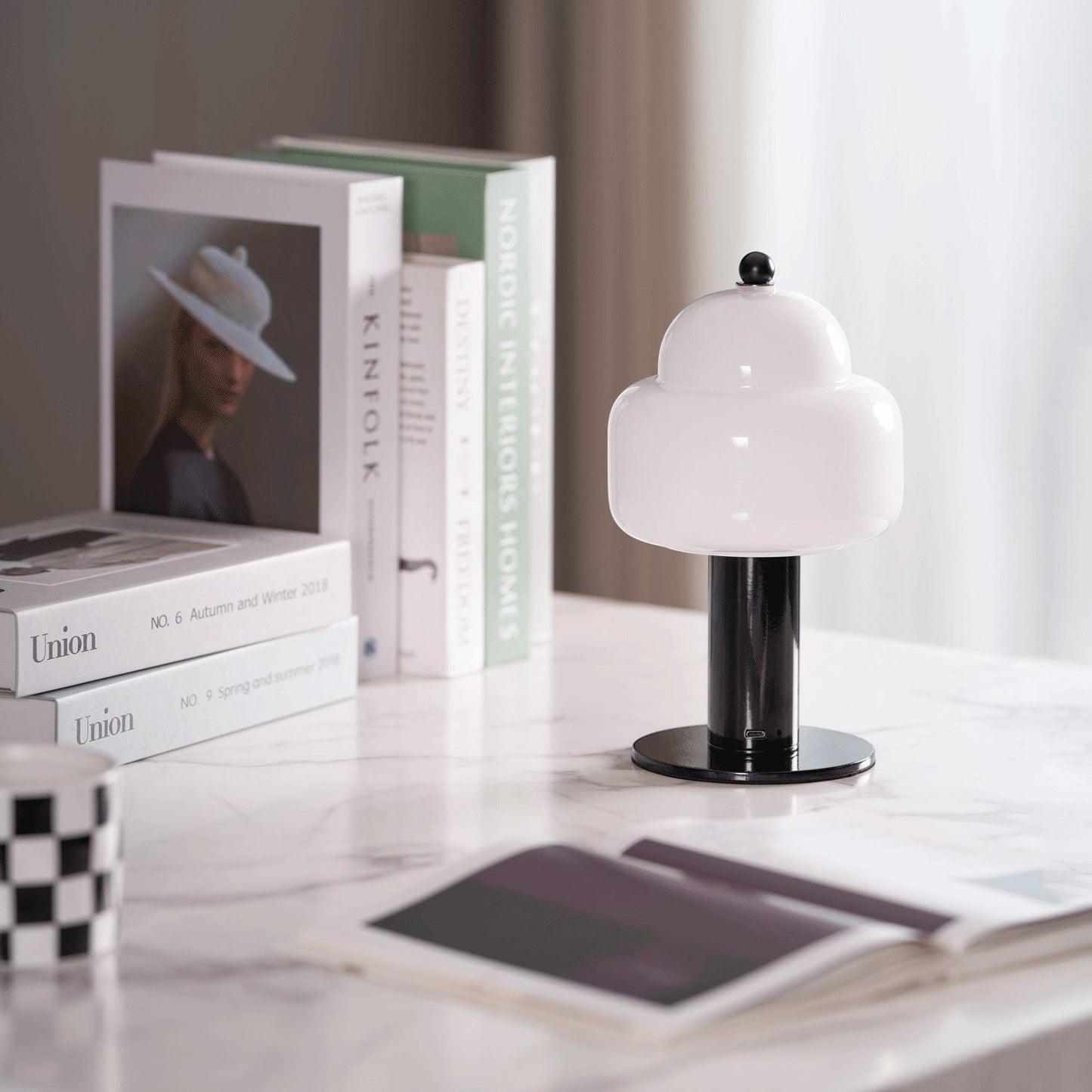 Double Glass Dome Rechargeable Table Lamp | Cordless Metal Base LED