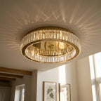 Crystal Ring LED Ceiling Light - Gold Finish with Light Pattern on Ceiling