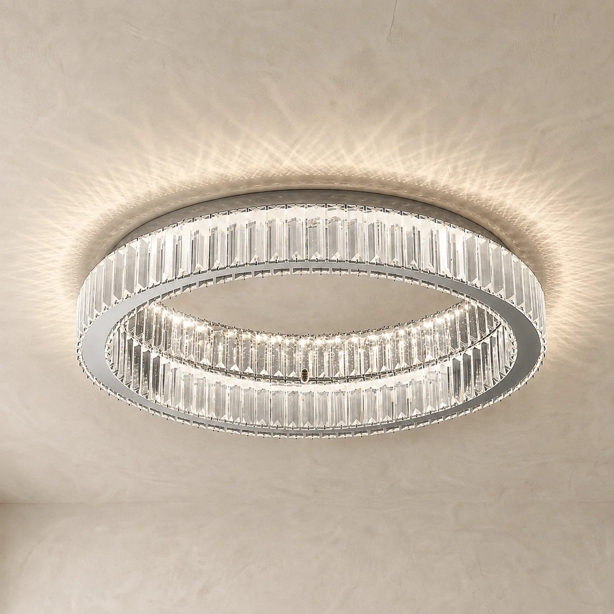 Crystal Ring LED Ceiling Light - Silver Finish, Lit