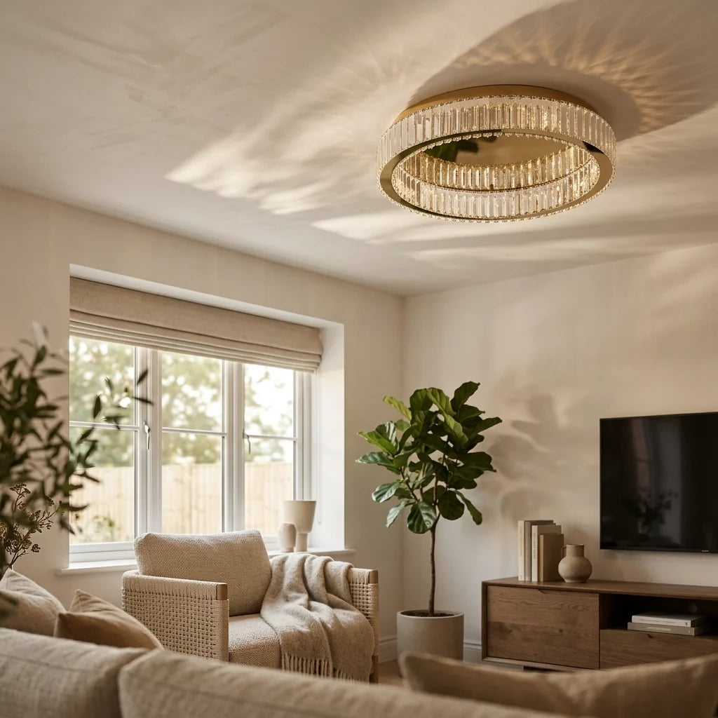 Crystal Ring LED Ceiling Light - Gold Finish with Sparkle on Ceiling