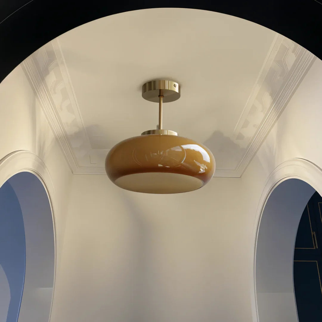Rounded Glass Ceiling Light - Amber Glass in Arched Ceiling Space