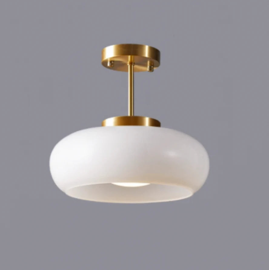 Rounded Glass Ceiling Light - White Glass with Gold Fitting