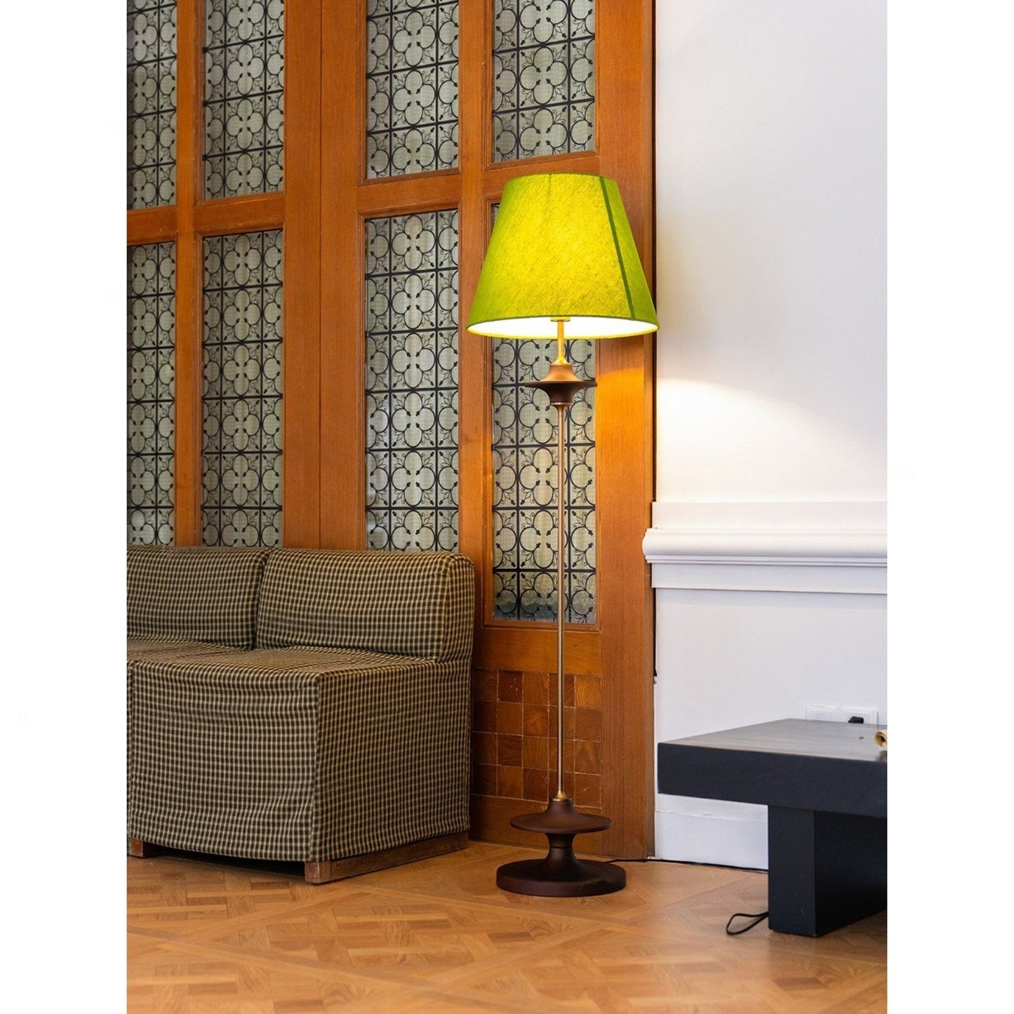 Ash Wood Turned Saucer Spindle Floor Lamp | Dark Walnut Mid-Century