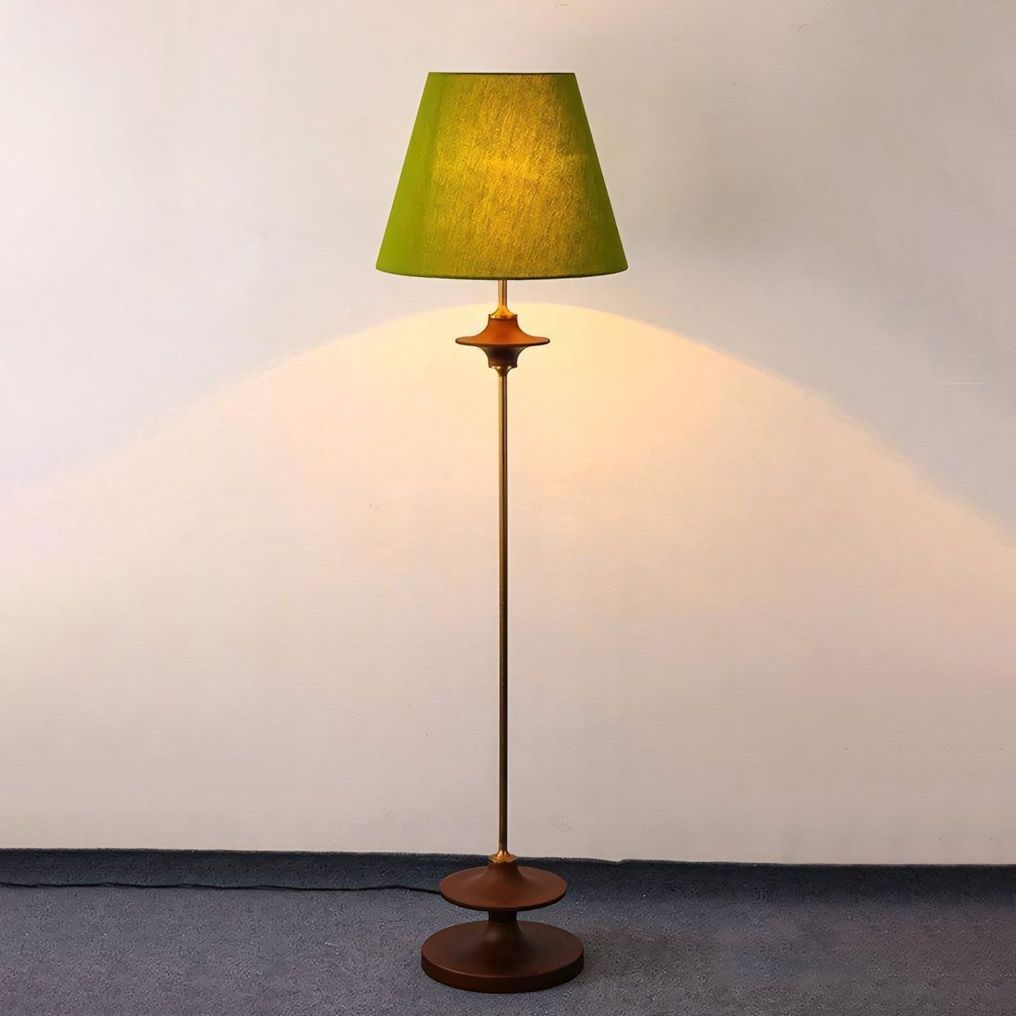 Ash Wood Turned Saucer Spindle Floor Lamp | Dark Walnut Mid-Century