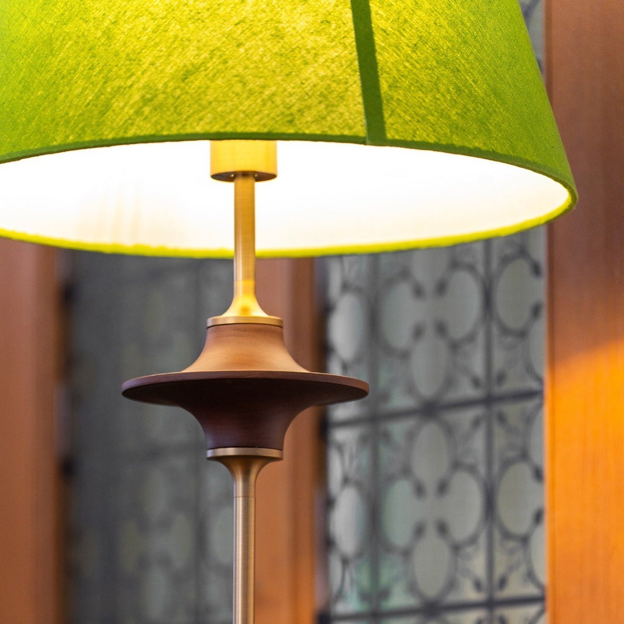Ash Wood Turned Saucer Spindle Floor Lamp | Dark Walnut Mid-Century