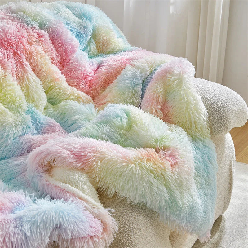 Tie-Dye Faux Fur Throw - Close-Up of Multicolour Long Pile