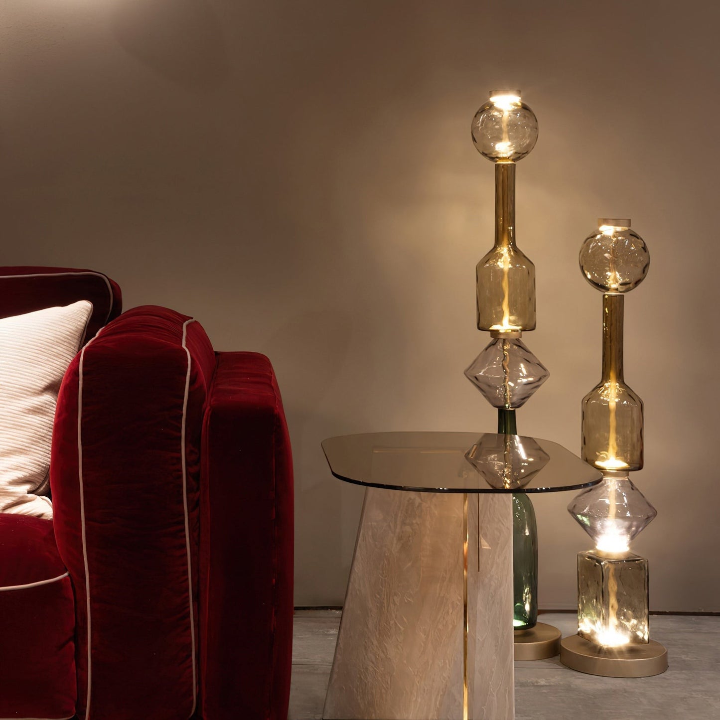 Mixed Color Aluminum & Glass Seductive Table Lamp | Warm Reflective