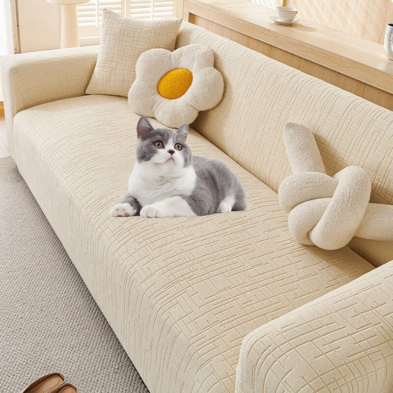 Stretch Jacquard Sofa Cover with Non-Slip Fit - White Cover on Sofa