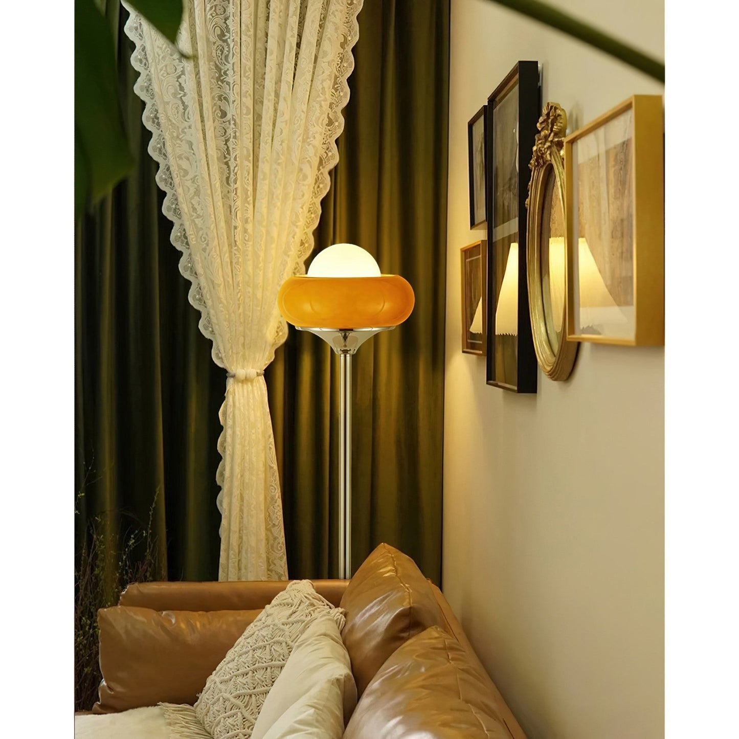 40cm Glass Shade Iron Floor Lamp | 155cm Warm Cozy Living Room