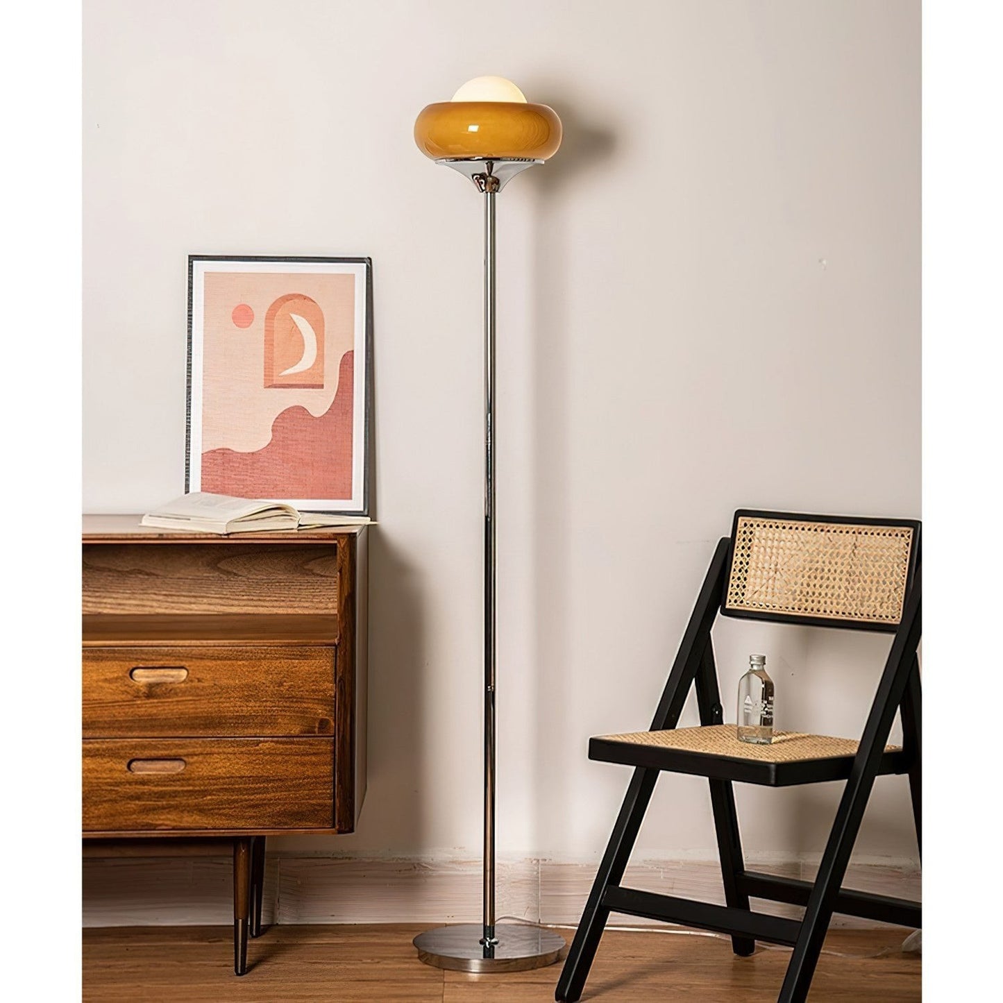 40cm Glass Shade Iron Floor Lamp | 155cm Warm Cozy Living Room