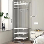 Corner Clothes Rail with Shelves & Hooks - White with 3 Shelves, 180cm High with Dimensions