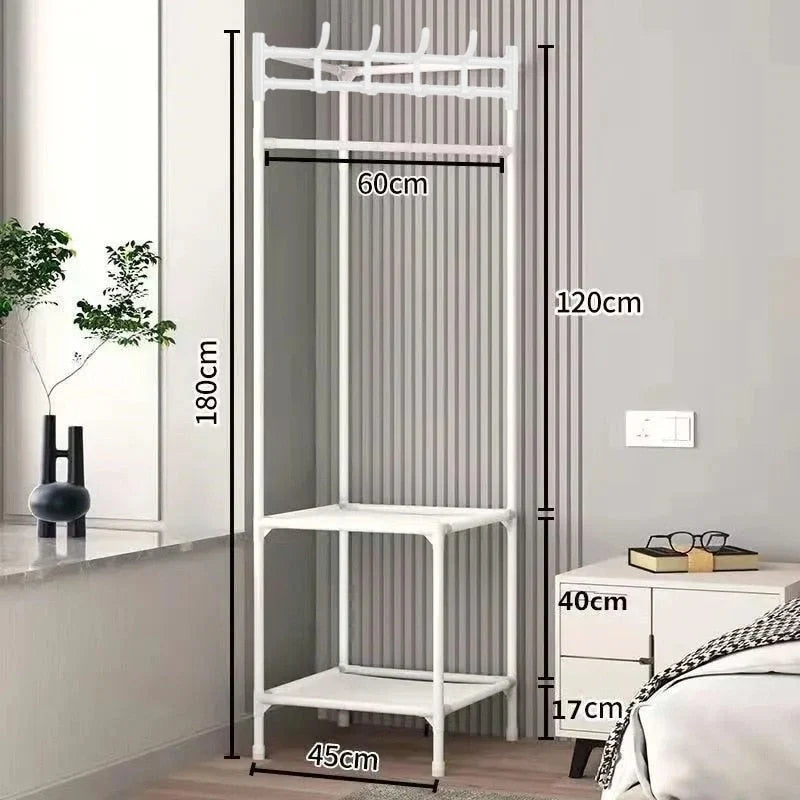 Corner Clothes Rail with Shelves & Hooks - White with 2 Shelves, 180cm High with Dimensions