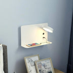 Reading Wall Light with Shelf & USB Port - White Finish, Mirrored Version