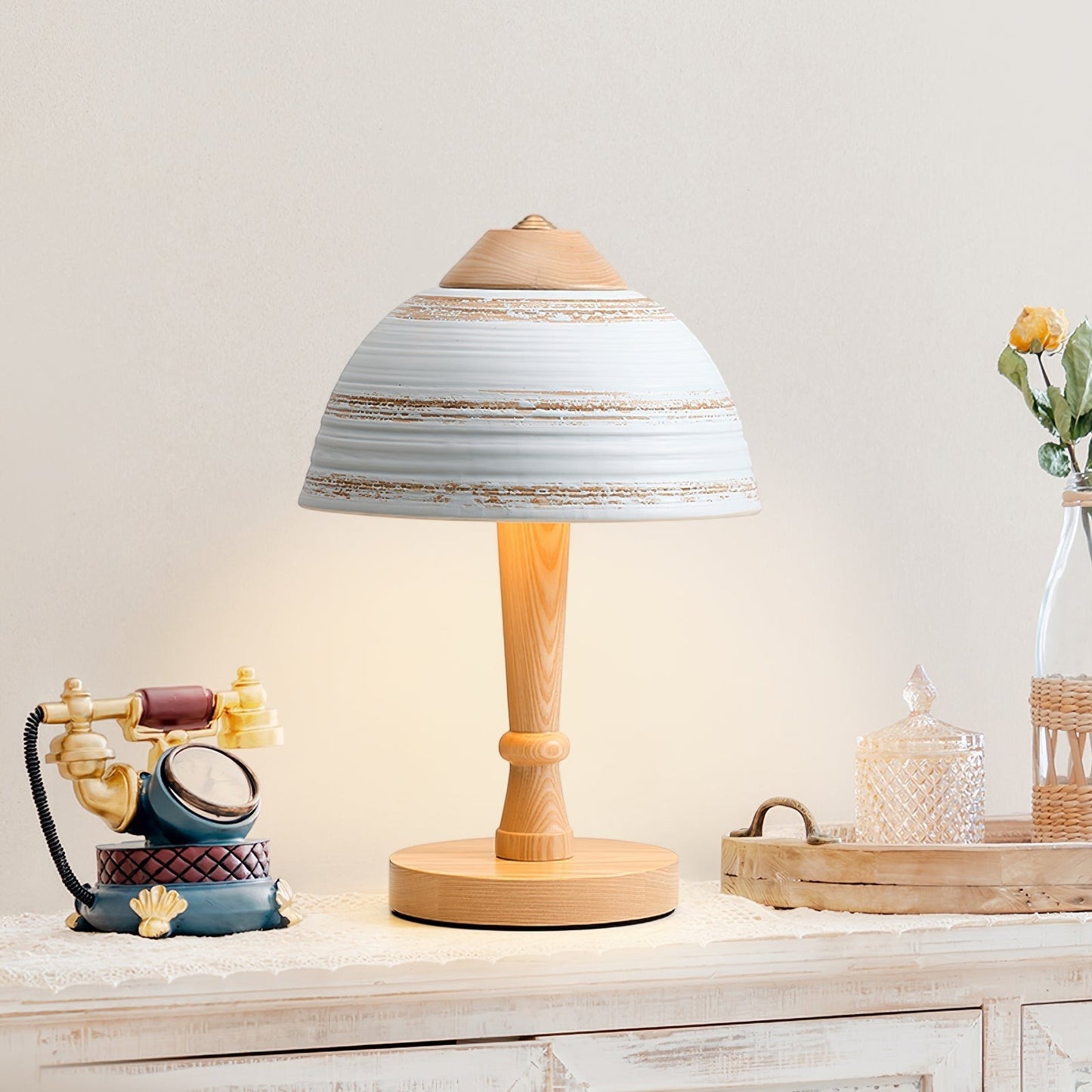 Japanese Retro Ceramic & Wood Table Lamp | 23cm 35cm Vintage Art
